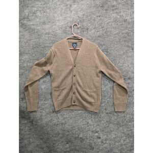 Stafford Mens Brown Pockets Wool Front Button Cable Knit Cardigan Sweater Size S